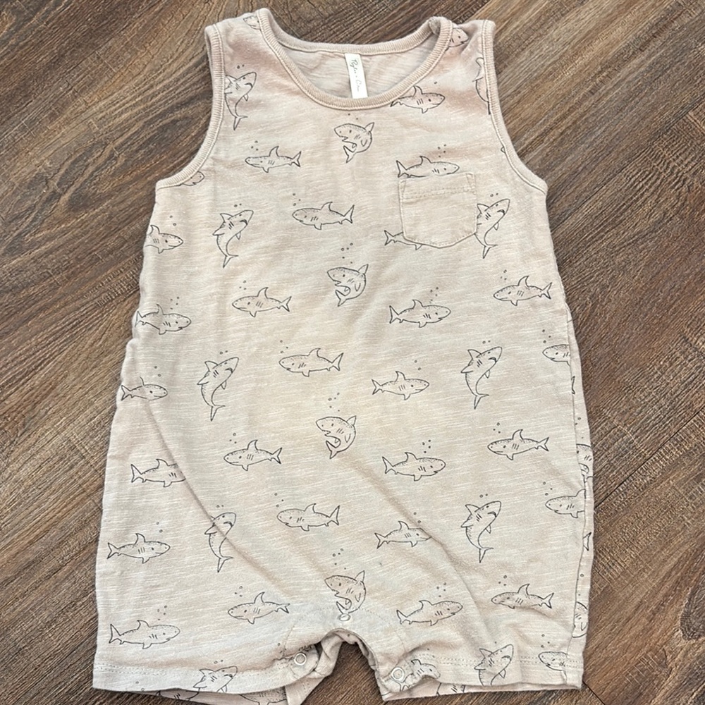 Rylee + Cru Beige Shark Print Romper